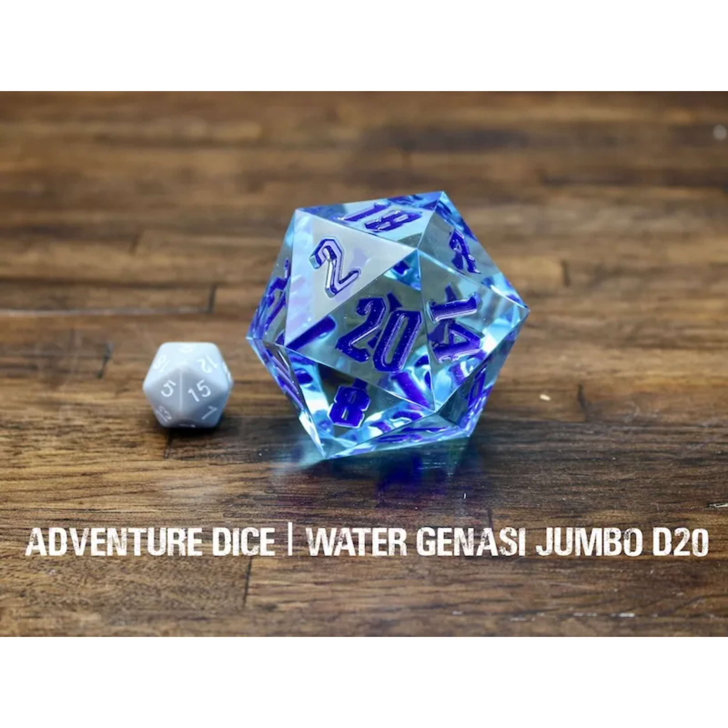 Water Genasi Jumbo D20 Transparent Blue with blue numbers
